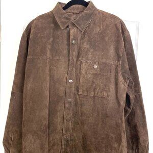 Munsingwear Leather Jacket Mens Suede Brown Button Up Sport Coat Genuine Size L